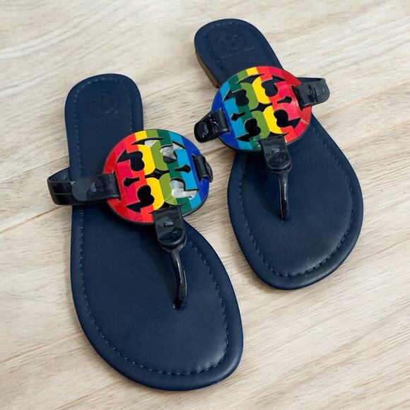 Tory Burch Miller FlipFlop Bright Rainbow Navy 6.5 - Picture 1 of 5
